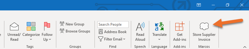 Image showing button on the Outlook Ribbon that will trigger a Power Automate Flow