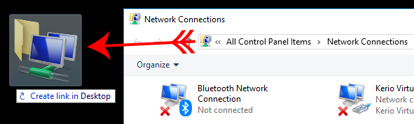 Image showing how to create a shortcut on Windows 10 Directly to the Network Connections Folder