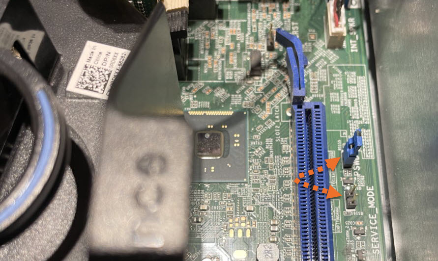 Image of Dell Optiplex 7020 Motherboard Service mode pins.