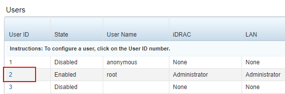 Image showing root account of Dell iDrac
