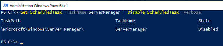Image Showing how to disable Server Manager using Windows Powershell