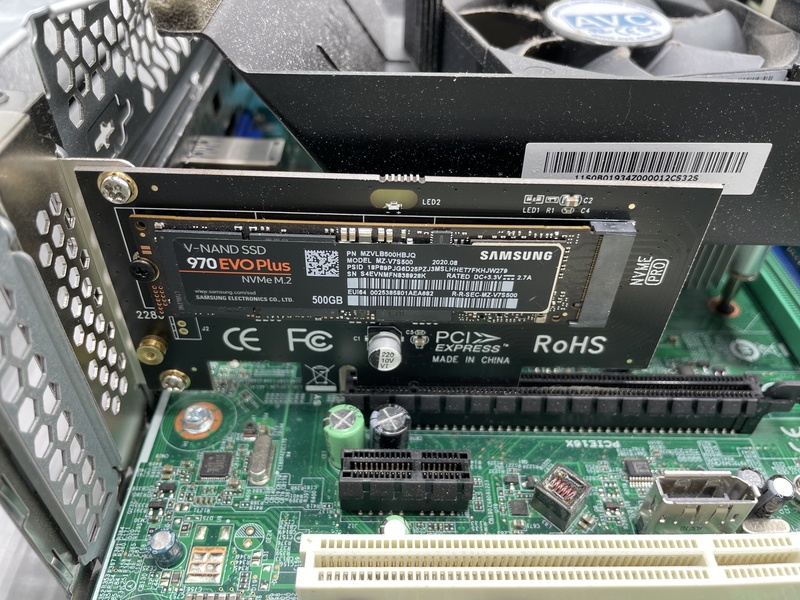Image of Samsung NVMe SSD installed into a Lenovo ThinkCentre M92p