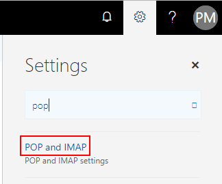 Imaging showing how to access pop and SMTP settings in Office 365 Outlook Web App