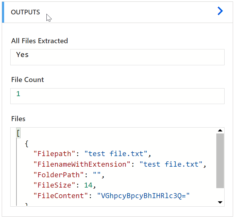 Image showing the output from the extraction of a Zip File in Microsoft Power Automate.