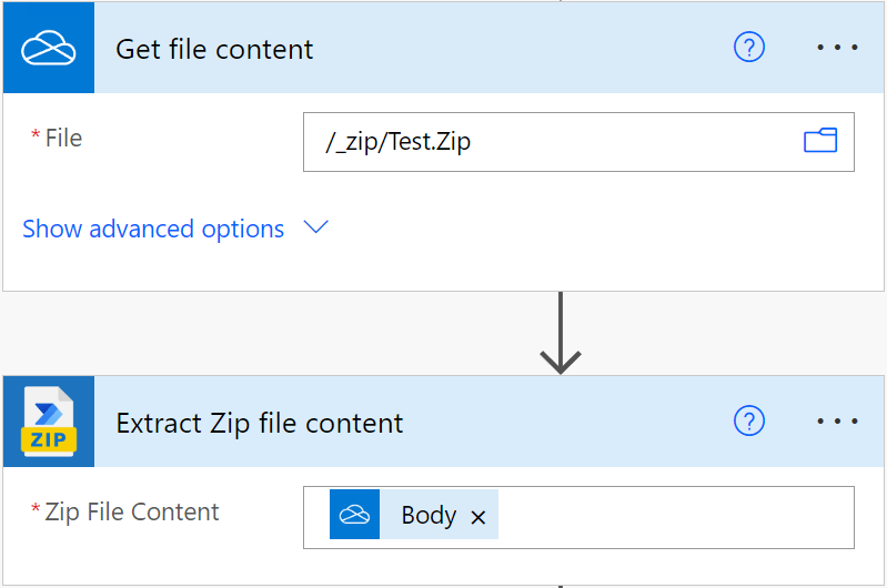 Image showing how to extract contents of a Zip File in Microsoft Power Automate.