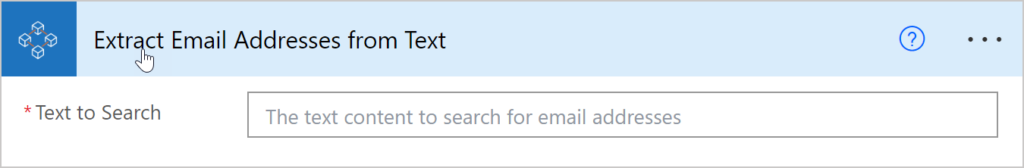 Image of a Power Automate action that extracts email addresses from a given text