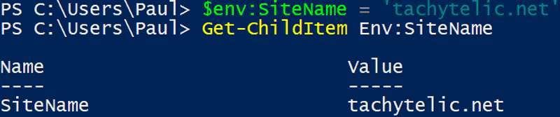 Image showing how to set a local Environment Variable in Powershell