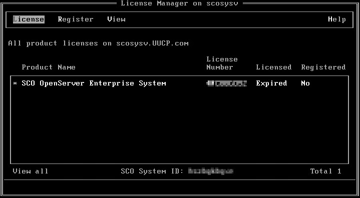 Image showing SCO Openserver License Manager license expiry