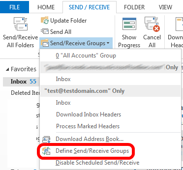 Removing an account from the send/receive group in Outlook 2016