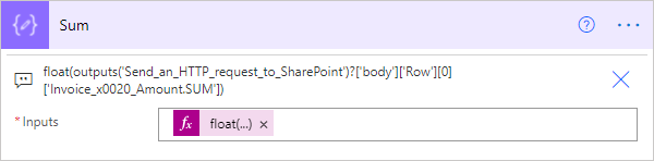 Image of a Power Automate compose action which is extracting the sum of a SharePoint Column