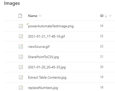Image of SharePoint document library used to store images.