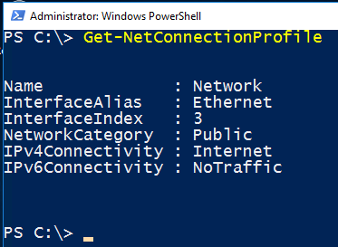 Image showing Powershell to get the current network profile