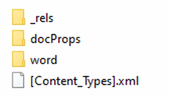 Image of the root folder of a word docx zip file 