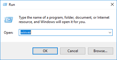 Image showing run dialog in Windows 10 with the winver command 