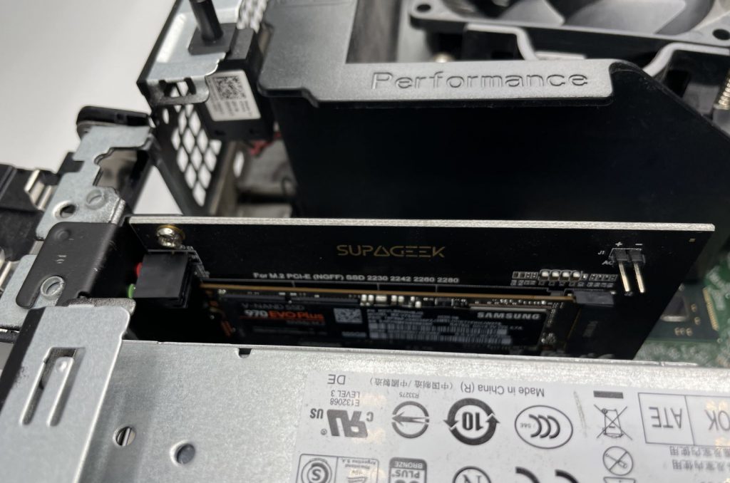 Samsung PCIe NVMe SSD installed into Dell OptiPlex 7020.