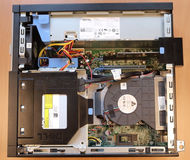 Image of Dell OptiPlex 7010 SFF with an NVME Drive installed into the PCIe slot.
