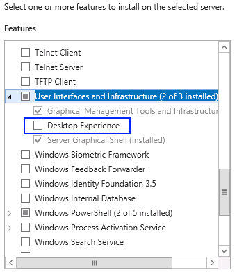 Installing the desktop experience to enable Flash player in Windows Server 2012