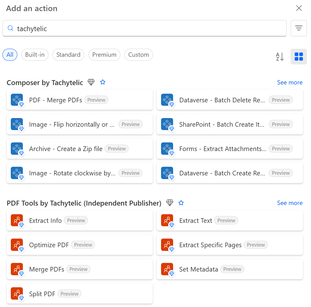 Image showing PDF actions in Power Automate.