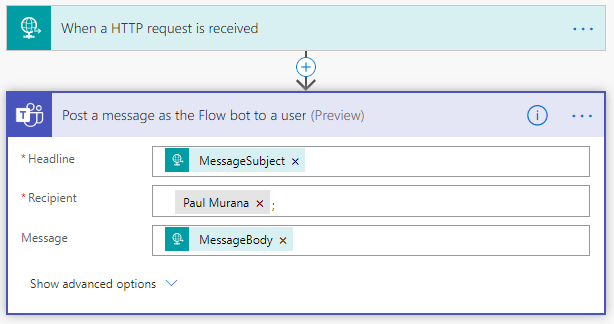Image of Flow in Microsoft Power Automate which will be triggered by the event "When a HTTP request is received"