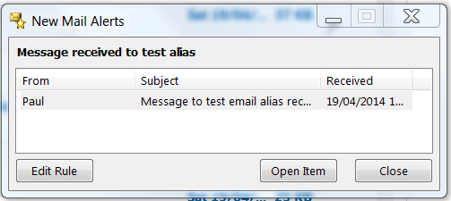 Outlook 2013 - New Mail Alert for message sent to a specific email address