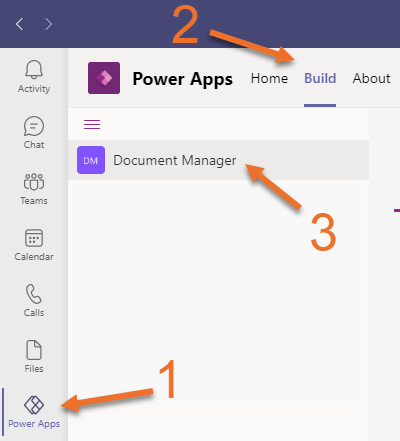 Image of Power Apps Build Tab in Microsoft Teams