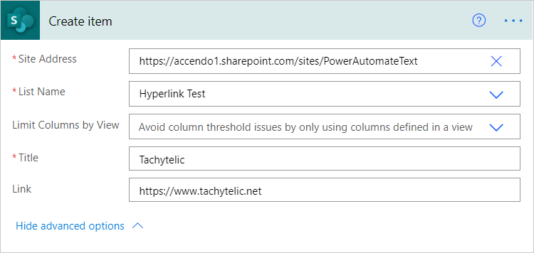 Image of SharePoint Create Item action in Power Automate
