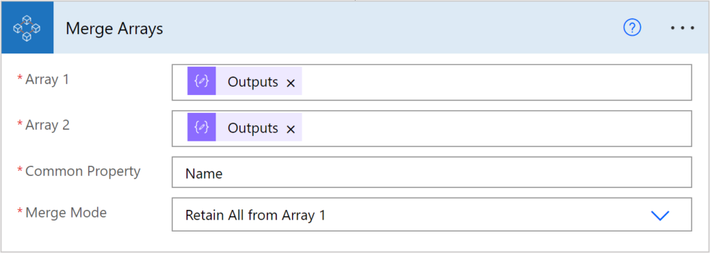 Image of a Power Automate action that makes merging arrays possible in a single action.