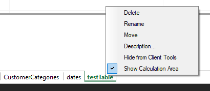 Image showing context menu when right clicking on a table in data view of Power BI for Excel
