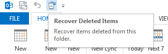 The recover deleted items quick access toolbar icon