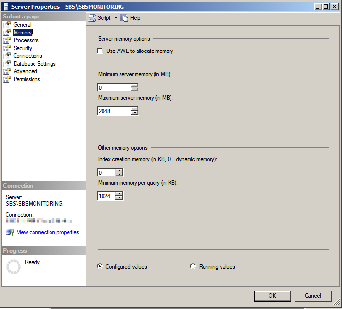 Setting the maximum memory usage for an SQL Instance on SBS 2011