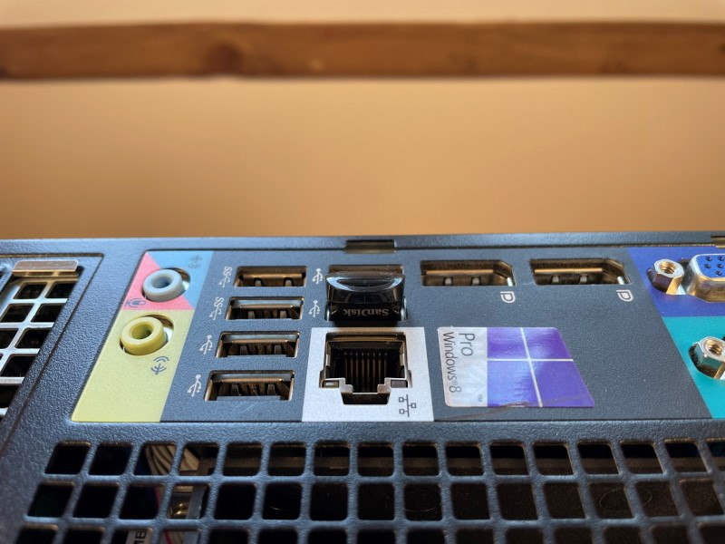 Image of Sandisk Ultra Fit USB Flash Drive installed into a Dell Optiplex 7010 to enable booting from a PCIe NVMe Solid State Drive.