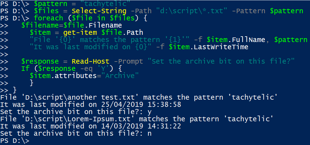Example output from Powershell providing grep functionality